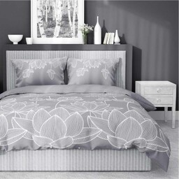 Pościel satynowa 180x200 Home Satin 58 szara kwiat