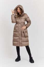 HETREGO Beżowy damski puchowy płaszcz Karen Woman Quilted