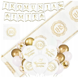 KOMUNIA dekoracje na Komunię bieżnik balony IHS