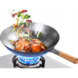 Wok Chiński Patelnia Kuta Stalowa Drewniana Rączka 16"