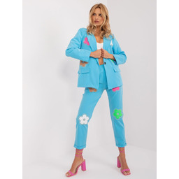 Jasnoniebieski garnitur damski ,komplet elegancki w kwiaty r
