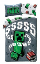 Pościel bawełniana 140x200 Minecraft gra szara zielona poszewka