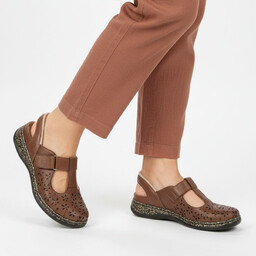 Rieker Sandały damskie, cholewka skóra naturalna ażurowa konstrukcja