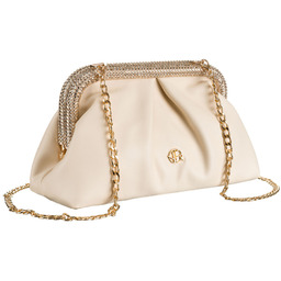 Beżowa kopertówka damska ze skóry ekologicznej zawieszona