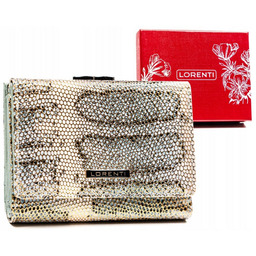 Maly skorzany portfel damski na zatrzask i bigiel