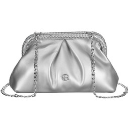 Wizytowa, srebrna torebka damska ze skóry ekologicznej -