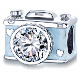 Rodowany srebrny charms do pandora aparat fotograficzny camera
