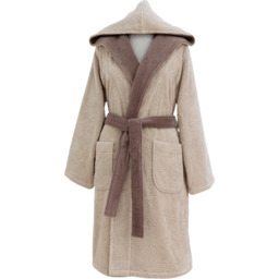 Damski krótki szlafrok LEAF s kapturem L Beżowy