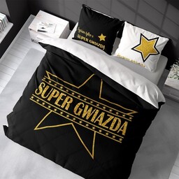 Pościel bawełniana 220x200 Super gwiazda czarna biała złota