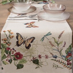 Eurofirany Obrus bieżnik 45x140 Spring naturalny kwiaty gobelinowy