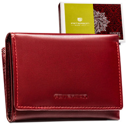 Mały, czerwony portfel damski ze skóry naturalnej