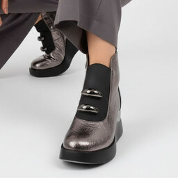 S.Barski Srebrne Botki Stylowe Damskie Buty Na Koturnie