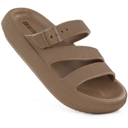 Klapki damskie sportowe na grubej podeszwie basenowe brązowe