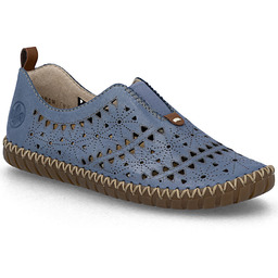 Skórzane półbuty damskie ażurowe niebieskie Rieker M2852-12