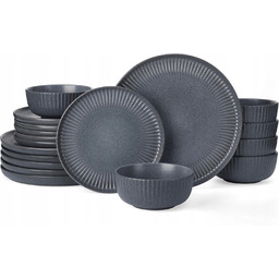 Zestaw Naczyń Talerze Miseczki Prążkowana Faktra Naczynia Zastawa