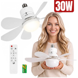 Wentylator sufitowy LED E27 z pilotem 30W, lampa
