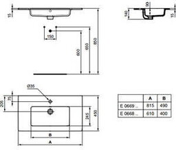 IDEAL STANDARD E066801 TEMPO UMYWALKA Z POWIERZCHNIAMI BOCZNYMI