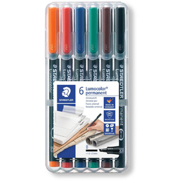 Foliopisy kolorowe 6 szt permanentne B Lumocolor Staedtler
