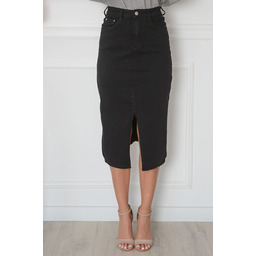 Spódnica midi jeansowa z rozcięciem czarna Catya