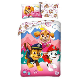 Pościel bawełniana 140x200 Psi Patrol różowa dwustronna