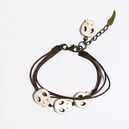 Pakamera Bransoletka - Czaszki - brązowa, sznureczki