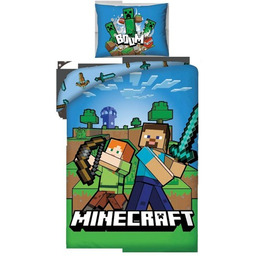 Pościel bawełniana 140x200 Minecraft niebieska poszewka 50x70 H2