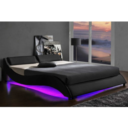 Łóżko tapicerowane SF813 LED 160x200 Ekoskóra Czarny OUTLET