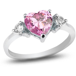 Srebrny Pierścionek Serduszko z Różową Cyrkonią