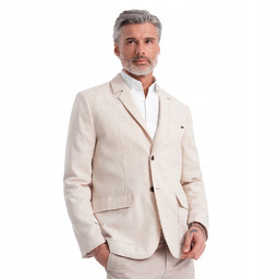 Męska marynarka o kroju REGULAR z lnem kremowa