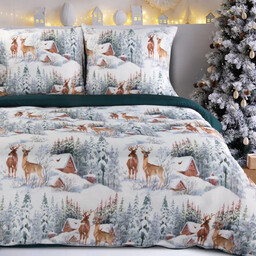 Pościel bożonarodzeniowa z mikrowłókna biało-zielona PTR-19