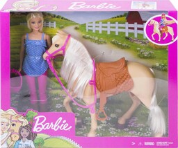 FXH13 Lalka Barbie Blondynka Koń Konik Jazda Konna
