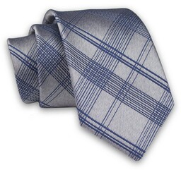 Szaro-Granatowy Elegancki, Męski Krawat -ALTIES- 7cm, Stylowy, Klasyczny,