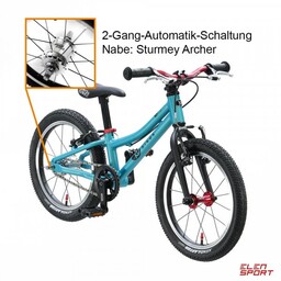 Rower Dziecięcy KUbikes 16S MTB Piasta Automatyczna Turquoise/Laser