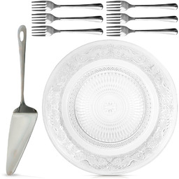 Patera szklana + widelczyki 6 szt. + łopatka