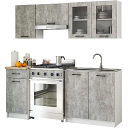 Elior Mały komplet mebli kuchennych beton z witryną
