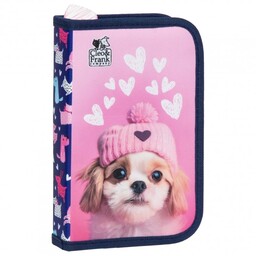 Piórnik szkolny PIESEK W CZAPCE zamykany Z WYPOSAŻENIEM