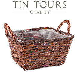 BRĄZOWY KWADRATOWY KOSZYK WIKLINOWY Z FOLIĄ 25x25x14/19 cm