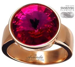 Kryształy Pierścionek Fuchsia Różowe Złoto Srebro