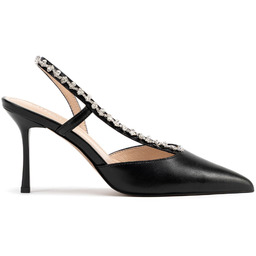 Skórzane czółenka z biżuteryjną ozdobą czarne