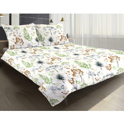 Matex Pościel satynowa 160x200 gałązki kwiaty polne biała