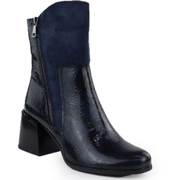 Botki na słupku lakierowane damskie niebieskie M.Daszyński SA269-1