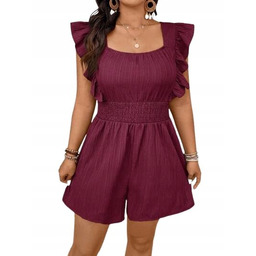 SHEIN KOMBINEZON DAMSKI BORDOWY Z FALBANKAMI PLUS SIZE