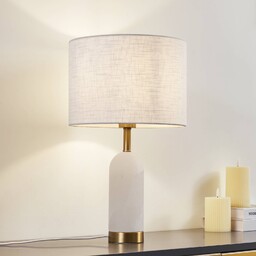 Lampa stołowa Lindby alabaster, biały/złoty, Ø 30 cm,