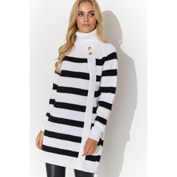 Biało -Czarny Sweter Damski w Kontrastowe Paski