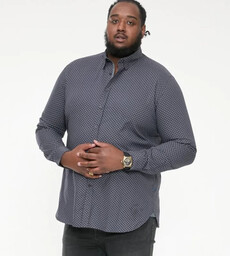 Duża Koszula Męska z Wzorem Szara KEATON-D555