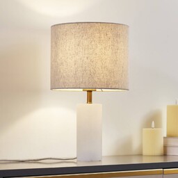 Lampa stołowa Lindby alabaster, biały/beżowy, Ø 25 cm,