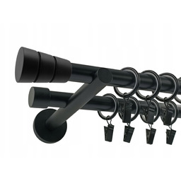 Karnisz Podwójny Nowoczesny metalowy czarny mat 19+19 mm