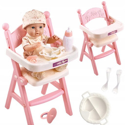 Lalka z krzesełkiem do karmienia i akcesoriami smoczek