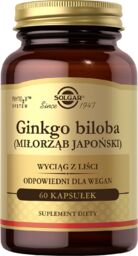 Solgar Ginkgo Biloba, miłorząb japoński, 60 kapsułek