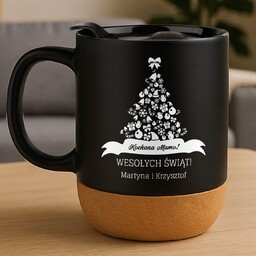 Kubek ceramiczny czarny z przykrywką dla mamy